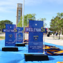 Photo of Texas Wesleyan 5K trophies on a table